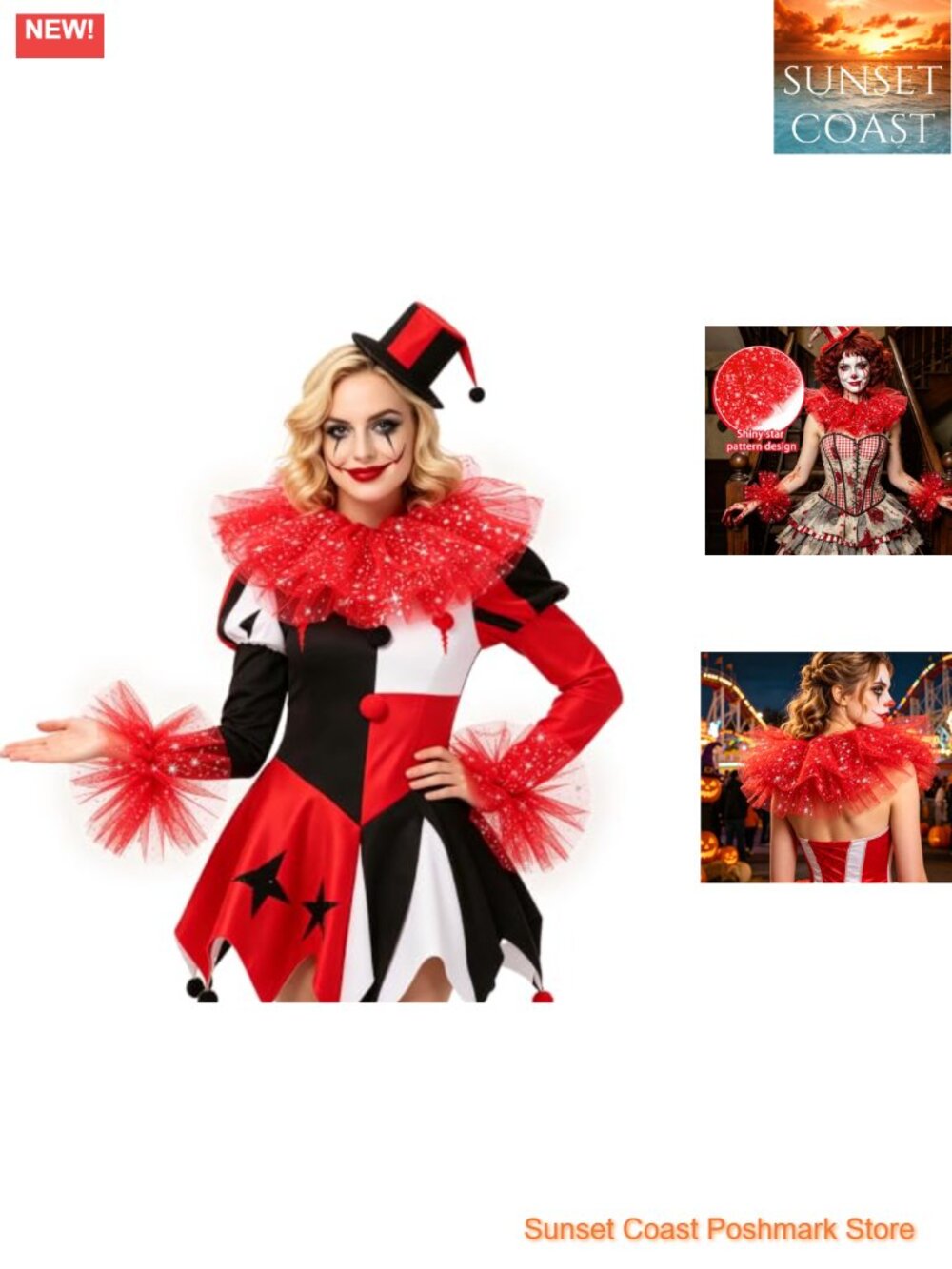 Tulle Clown Ruffle Collar and Wrist Cuffs Set, Steampunk Cosplay Costume
